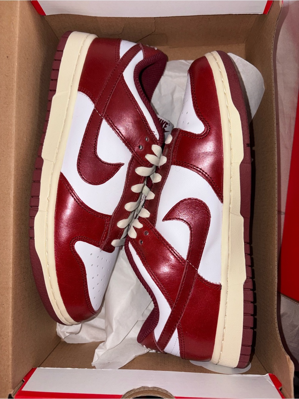 Nike Dunk Low White and Burgundy with Cream Accents Team Red